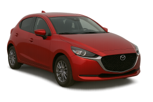 Red Mazda 2 automatic 1.5L rental car – available in Paphos Cyprus from Kalexion Rent Cars