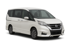 White Nissan Serena 2.0L automatic rental van – available in Paphos, Cyprus from Kalexion Rent Cars